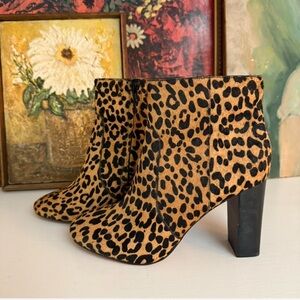 Banana Republuc Calfskin Leopard Print Ankle Boots 8.5